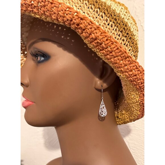 14K White Gold Swirl Teardrop Dangle Earrings - Picture 5 of 5